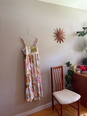 Paper Heart Anthropologie Boho Floral Print Maxi Dress in Cream, Pink & Olive